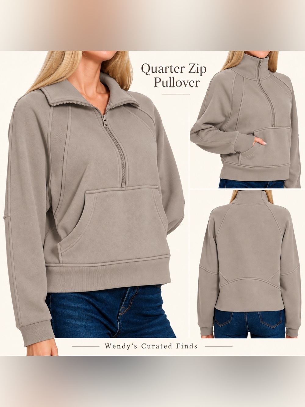 Zenana Ash Mocha Quarter-Zip Pullover